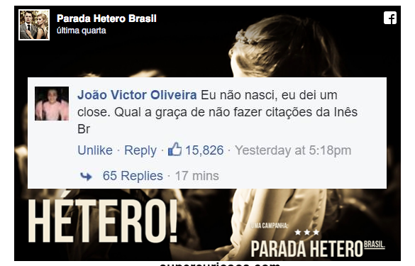 A página “Orgulho Hétero” recebeu uma Parada Gay