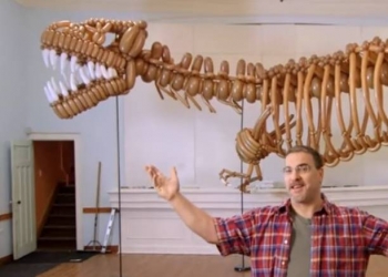Esse cara fez um dinossauro gigante com bexiga de aniversário